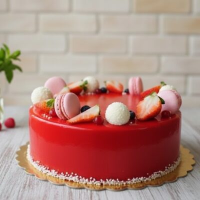 Tort cu glazura oglinda si cocos